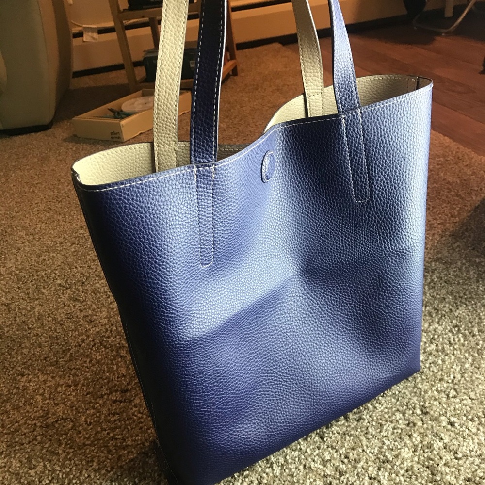 Reversible bag, blue and tan